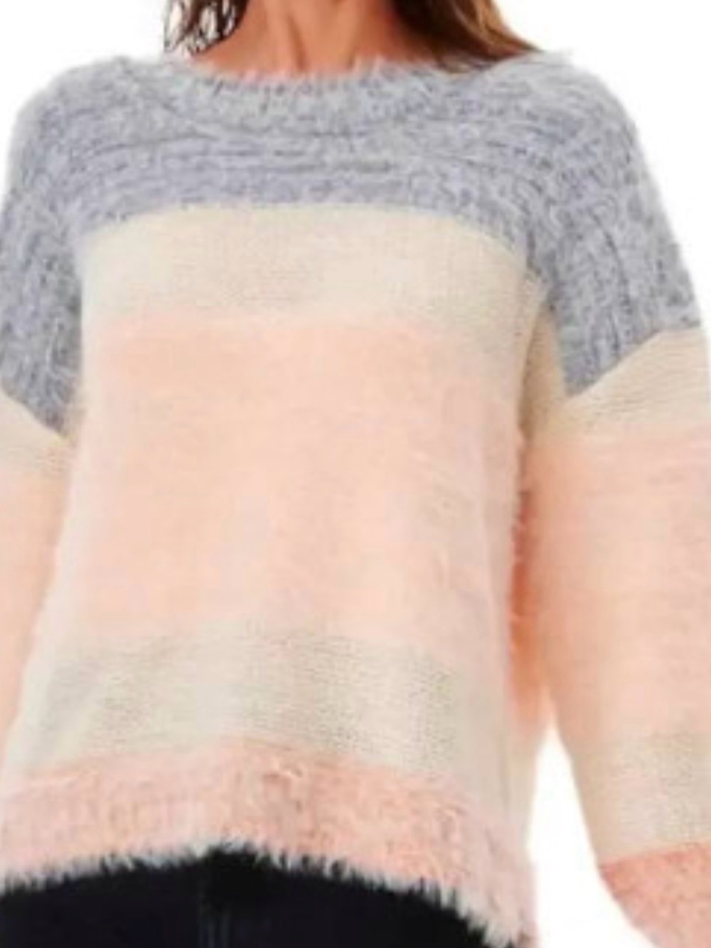 Rip Curl Surf Treehouse Colorblock Fuzzy Knit Sweater - Gray, Cream & Blush Pink
